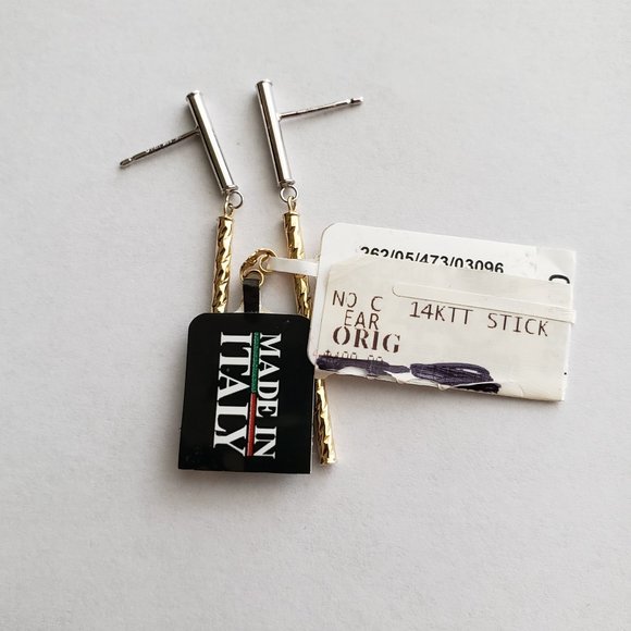 **SOLD**!4k Solid Two Tone Gold Stick/Dangle Earrings NIB/Tags - Picture 3 of 9